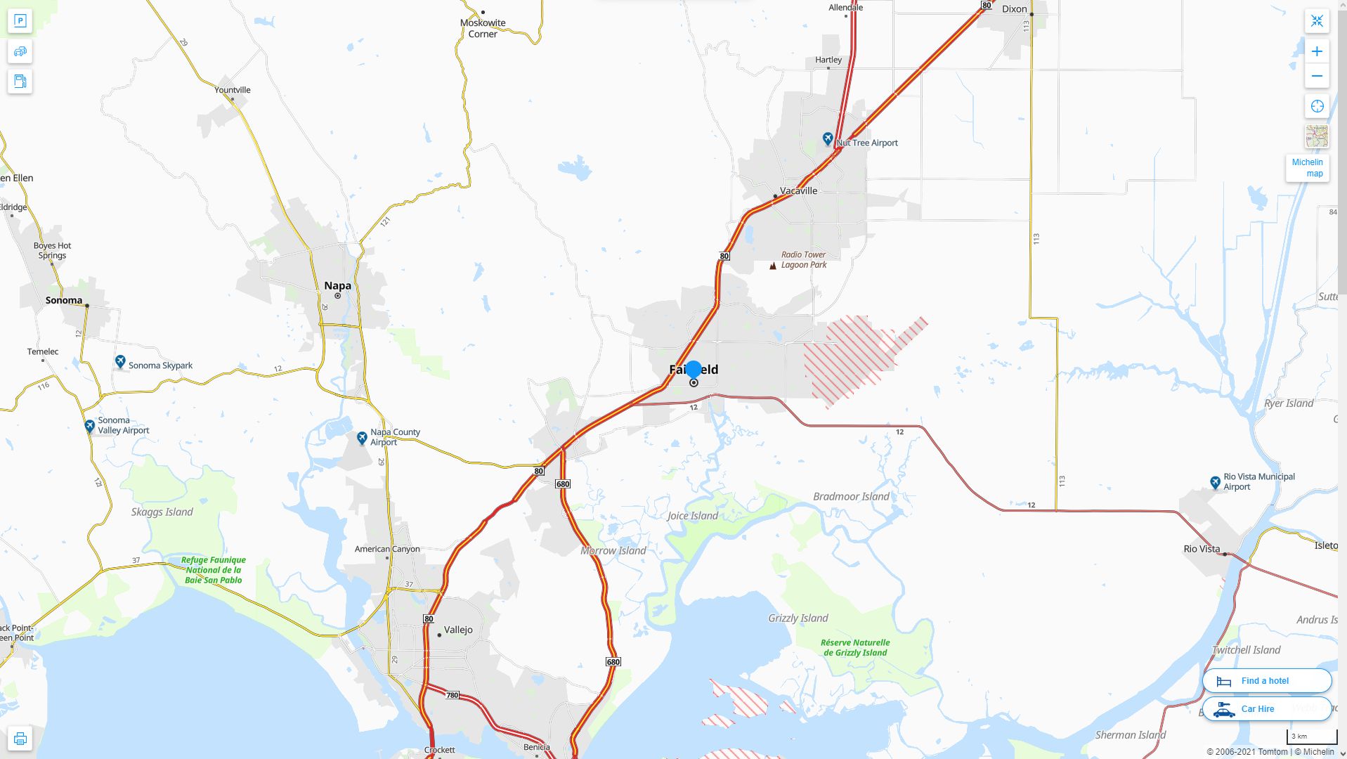 Fairfield California Highway and Road Map